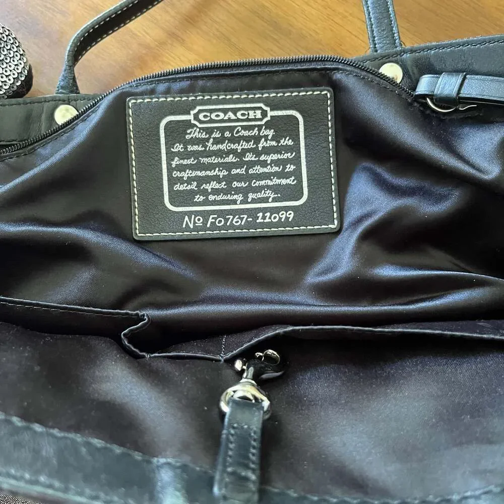 Coach Black Gunmetal Signature Stripe Tote 11098 Handbag Purse